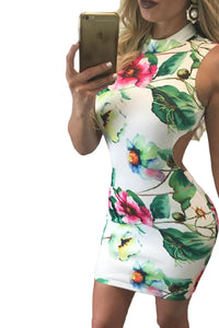 Sexy Retro Floral Print Open Back Sleeveless Mini Dress