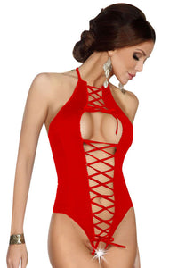Sexy Ribbon Lace-up Front Red Teddy