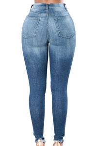 Sexy Rose Embroidered Knee Distress Blue Skinny Jeans