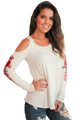 Sexy Rose Embroidered Long Sleeve White Cold Shoulder Top