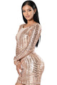 Sexy Rose Nude Open Back Long Sleeve Sequin Dress