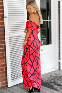 Sexy Rose Red Black Off-the-shoulder Maxi Dress