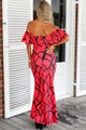 Sexy Rose Red Black Off-the-shoulder Maxi Dress