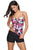 Sexy Rose Red Floral Print Swimdress Tankini and Shorts