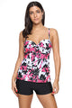 Sexy Rose Red Floral Print Swimdress Tankini and Shorts