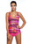 Sexy Rosy Bandeau Bikini Swimsuit Printed Vest Tunic