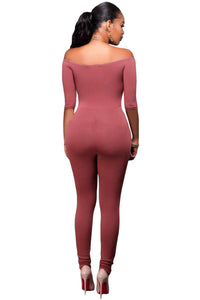 Sexy Rosy Bardot Neckline Fashion Jumpsuit