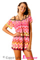 Sexy Rosy Bohemian Pattern Flutter Sleeves Beach Tunic
