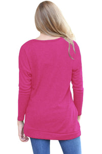 Sexy Rosy Buttoned Side Long Sleeve Spring Autumn Womens Top
