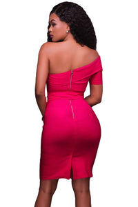 Sexy Rosy Club Party One Shoulder Bodycon Dress