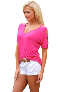 Sexy Rosy Cold Shoulder Ruched Sides T-shirt
