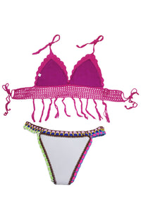 Sexy Rosy Crochet Bikini Top White Neoprene Bottom