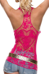 Sexy Rosy Crochet Lace Back Tank Top