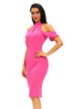 Sexy Rosy Cute Cold Shoulder Cutout Halter Midi Dress