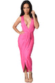 Sexy Rosy Draped Slit Front Maxi Dress