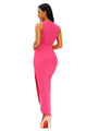 Sexy Rosy Draped Slit Front Maxi Dress