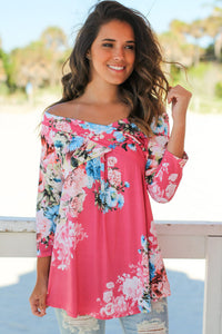 Sexy Rosy Floral Off Shoulder Crisscross Top