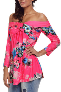 Sexy Rosy Floral Off Shoulder Crisscross Top