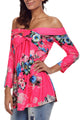 Sexy Rosy Floral Off Shoulder Crisscross Top