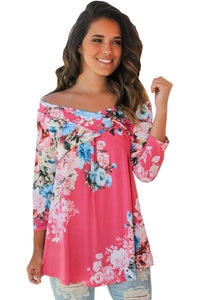 Sexy Rosy Floral Off Shoulder Crisscross Top