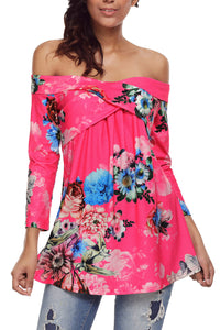 Sexy Rosy Floral Off Shoulder Crisscross Top