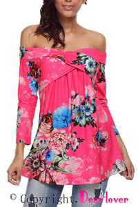 Sexy Rosy Floral Off Shoulder Crisscross Top