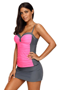 Sexy Rosy Grey Ruched Tankini and Skirted Swimsuit