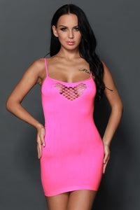 Sexy Rosy Honeycomb Hollows Chemise Dress