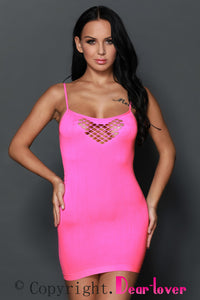 Sexy Rosy Honeycomb Hollows Chemise Dress