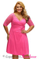 Sexy Rosy Lavish Lace Half Sleeves Plus Dress
