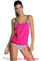 Sexy Rosy Layered-Style Printed Tankini with Triangular Briefs