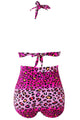 Sexy Rosy Leopard Print Retro High Waist 2 Pieces Plus Swimsuit