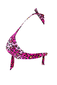 Sexy Rosy Leopard Print Retro Tie Front Bikini Top