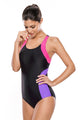 Sexy Rosy Lilac Detail Black Racerback One Piece Swimsuit
