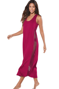 Sexy Rosy Mesh Side Long Cover-up