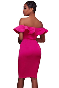 Sexy Rosy Off Shoulder Ruffle Bodycon Party Dress