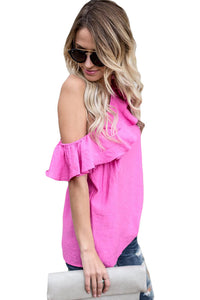 Sexy Rosy One Sided Ruffle Top