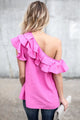 Sexy Rosy One Sided Ruffle Top