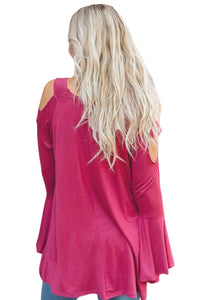 Sexy Rosy Open Shoulder Bell Sleeve Top