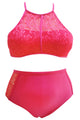 Sexy Rosy Patterned Mesh Insert Plus Size Swimwear