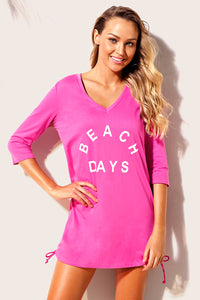 Sexy Rosy Ruched Tie Side V Neck Beach Cover Up