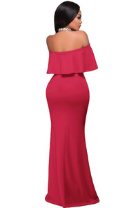 Sexy Rosy Ruffle Off Shoulder Maxi Party Dress