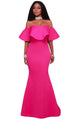 Sexy Rosy Ruffle Off Shoulder Ponti Maxi Party Dress