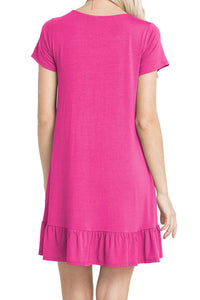Sexy Rosy Short Sleeve Draped Hemline Casual Shirt Dress