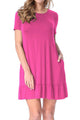 Sexy Rosy Short Sleeve Draped Hemline Casual Shirt Dress