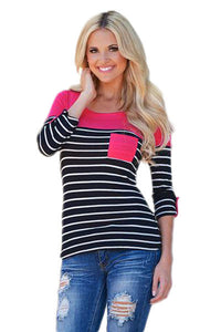 Sexy Rosy Shoulder Black White Striped Blouse