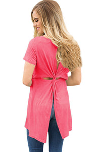 Sexy Rosy Twist Cutout Back Casual Womens T-shirt