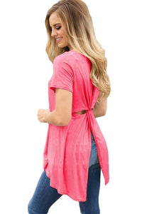 Sexy Rosy Twist Cutout Back Casual Womens T-shirt