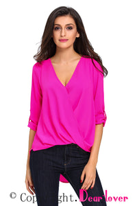 Sexy Rosy V Neck Ruffle Loose Fit Blouse Top