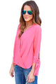 Sexy Rosy Womens V Neck Ruched Tie Sleeve Top